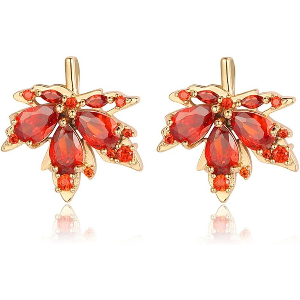 Maple Leaf Earrings for Women Elegant Handmade Fall Hot Red Orange Plant Leaves